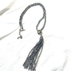 Joan Rivers Vintage Crystal Beaded Tassel Necklace Silvertoned